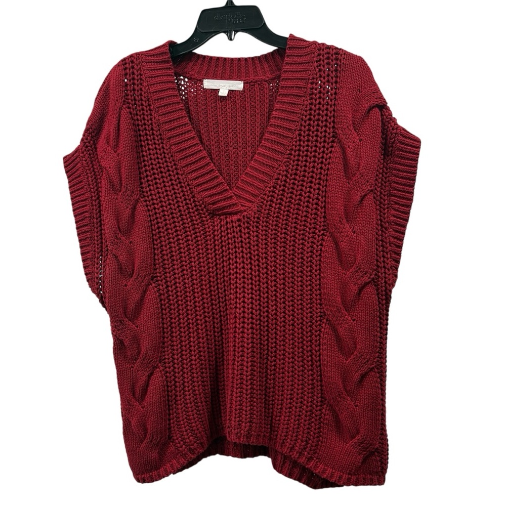 Adyson Parker Dark Red Cable Knit Sweater Vest Size L Cableknit